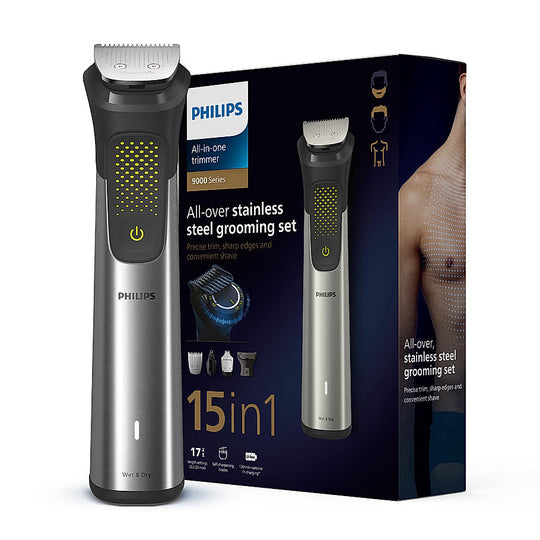 Philips India's No.1 Men's Trimmer- | Pro Beard Sense Technology|15 in 1 Pro Kit Face, Body & Private Parts | Premium All Metal Body I 2+3 Year Extended Warranty I 120min Runtime I 5min Quick Charge MG9551/65 Buy at Indicrest
