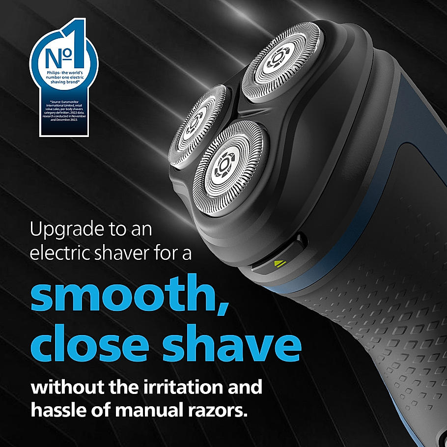 Philips Electric Shaver - I Wet and Dry Shave, 3D Floating Heads, 27 Self Sharpening Blades, Cordless, Waterproof S1151/03