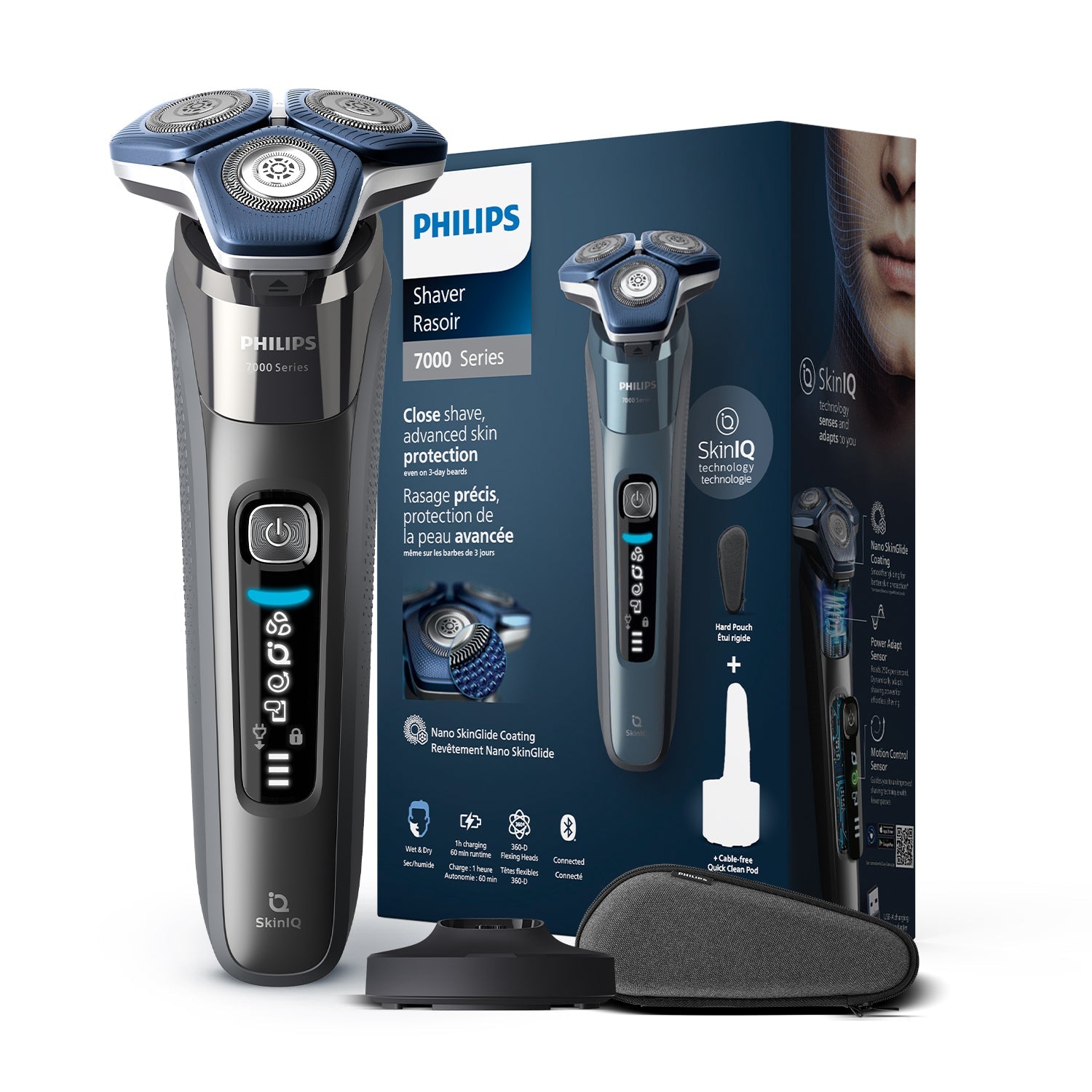 Philips Electric Shaver for Men | Close shave, advanced skin protection with advanced SkinIQ Technology | Smooth glide, close shave, even on 3-day beards | Senses, Adapts and guides on the correct motion | 360 D Flexing heads | S7887/35