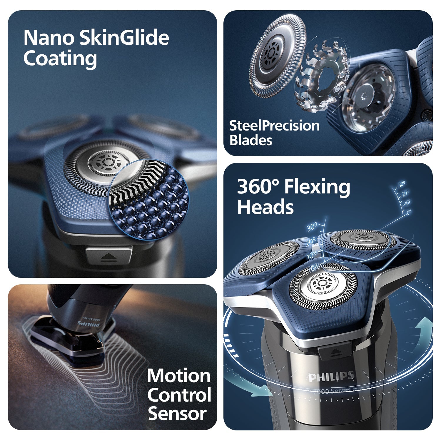 Philips Electric Shaver for Men | Close shave, advanced skin protection with advanced SkinIQ Technology | Smooth glide, close shave, even on 3-day beards | Senses, Adapts and guides on the correct motion | 360 D Flexing heads | S7887/35