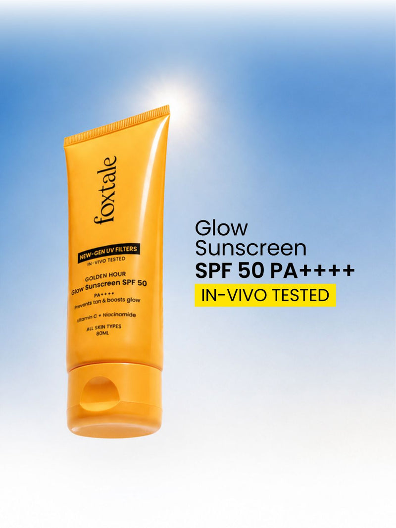 Foxtale Glow sunscreen SPF 50, In-Vivo Tested with PA++++ Bright, Protected Skin with Vitamin C + Niacinamide | 100% New-Gen UV Filters | 50ml - Buy from Indicrest