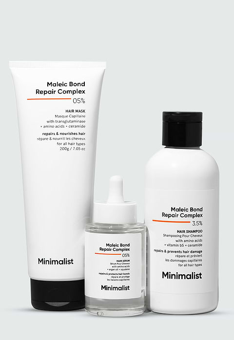 Minimalist Maleic Bond Repair Complex Hair Care Trio For Repairs, prevent hair damage and nourishes hair, Hair Mask 30g + Hair Shampoo 50ml + Hair serum 50ml - Buy from Indicrest