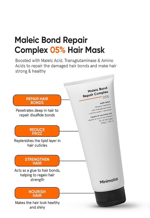 Minimalist Maleic Bond Repair Complex 5% Hair Mask For Repairs and nourishes hair, 100g - Image 3 - Buy from Indicrest