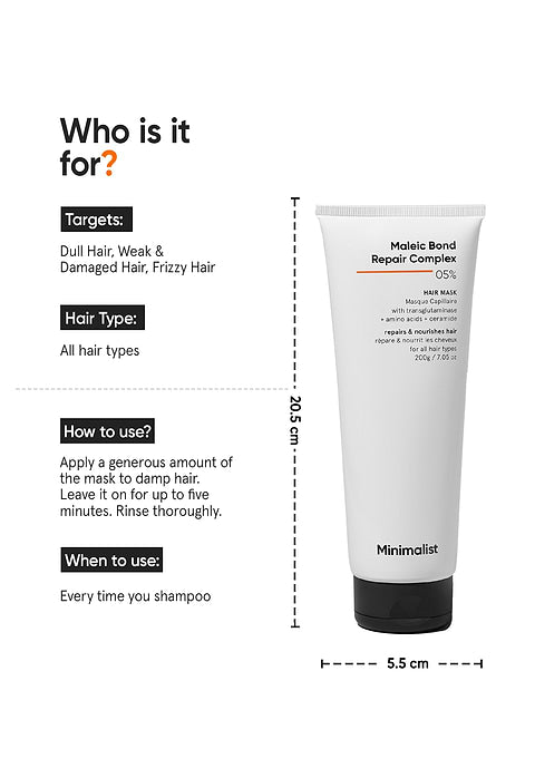 Minimalist Maleic Bond Repair Complex 5% Hair Mask For Repairs and nourishes hair, 200g - Image 5 - Buy from Indicrest