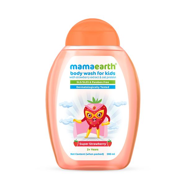 Mamaearth Super Strawberry Body Wash for Kids 300ml Front View Buy at Indicrest