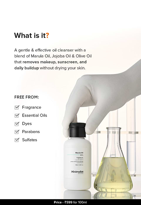 Minimalist Marula Oil 05% Cleansing Oil For Gently removes oils &amp; impurities, leaves skin clean., 100ml - Image 2 - Buy from Indicrest