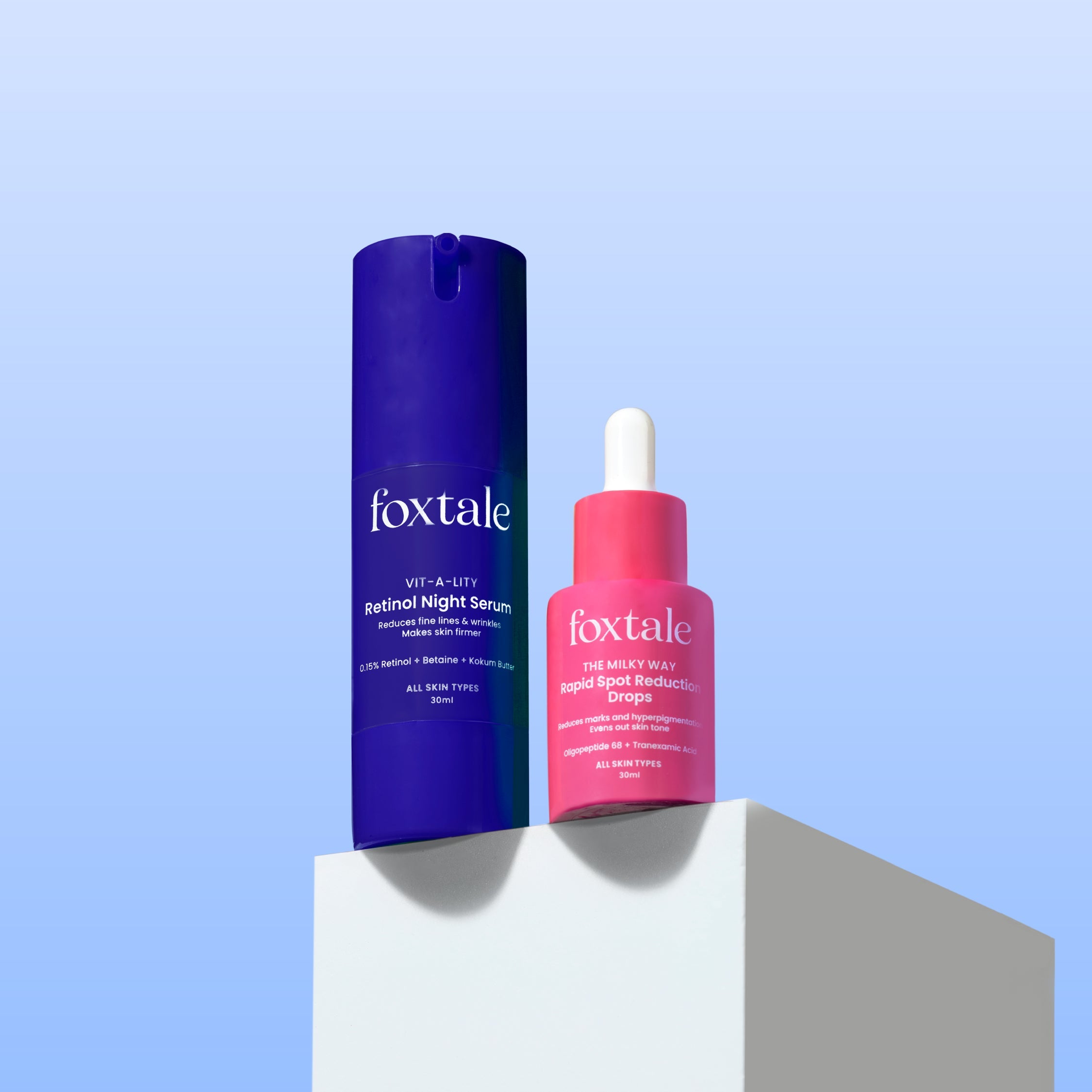 Foxtale AM/PM Spot reduction 0.15% Retinol Night Serum + Rapid Spot Reduction Drops - Buy from Indicrest