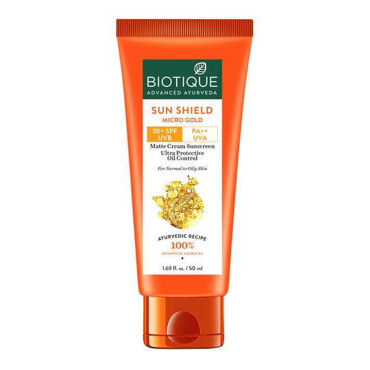 Biotique Sun Shield Micro Gold Matte Cream 30+ SPF Uav Sunscreen Ultra Protective Oil Control, 50ml - Buy from Indicrest