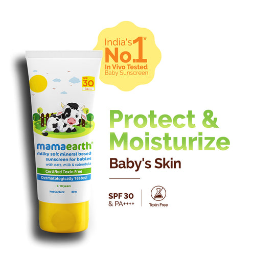 Mamaearth Milky Soft Mineral Based Sunscreen SPF 30 & PA+++ With Oats, Milk and Calendula for Babies, 80g - Buy from Indicrest