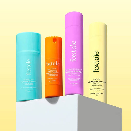 Foxtale Morning Glory with CoverUp Matte Sunscreen Hydrating Face Wash + Vitamin C Serum + Hydrating Moisturizer with Ceramide + SPF 70 Matte Finish Sunscreen - Buy from Indicrest