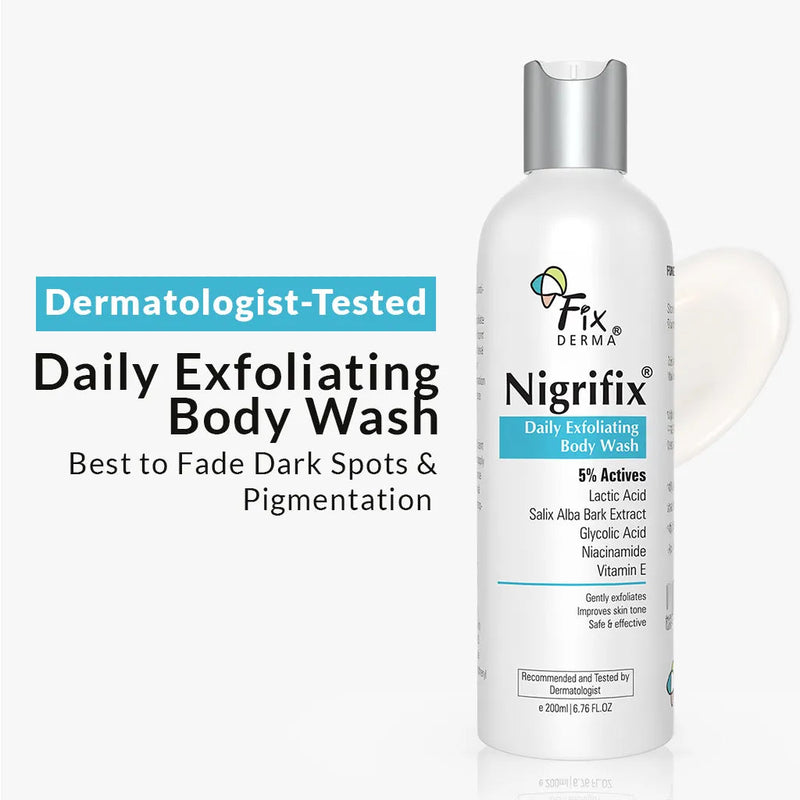 Fixderma Nigrifix Daily Exfoliating Body Wash | 5% Actives for smoother, brighter skin, 200ml - Buy from Indicrest