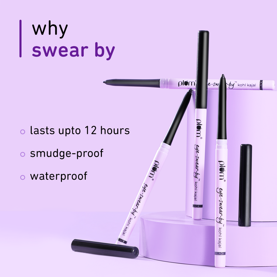Plum Eye-Swear-By Kohl Kajal - Deep Black Creamy Smooth | Smudge-Proof | 12hr Stay