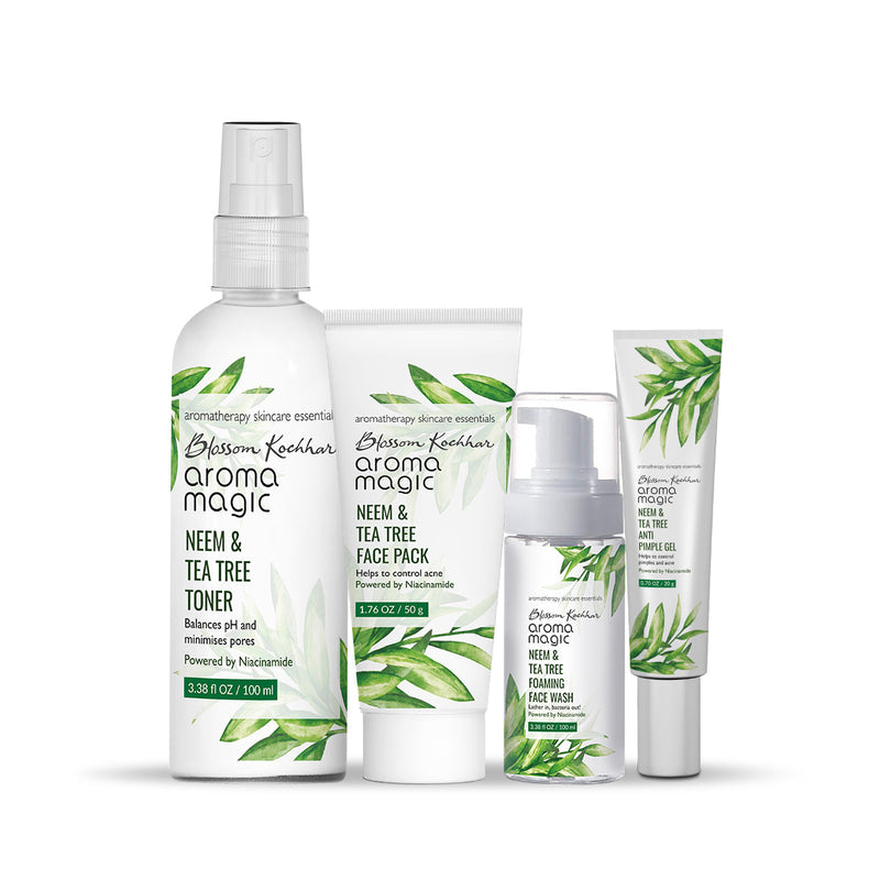 Aroma Magic Anti Pimple Skin Care Combo - Niacinamide, Neem & Tea Tree Foaming Face Wash 100ml + Neem & Tea Tree Face Pack 50gm + Neem & Tea Tree Toner 100ml + Neem & Tea Tree Anti Pimple Gel 20g - Buy from Indicrest