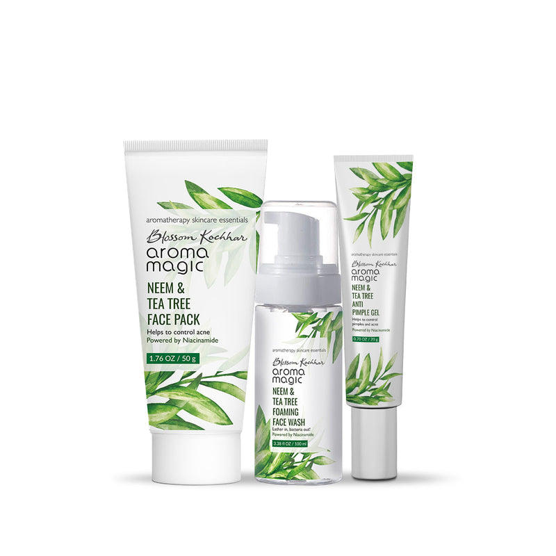 Aroma Magic Anti Pimple 3 Step Skin Care Combo - Niacinamide, Neem & Tea Tree Foaming Face Wash 100ml + Neem & Tea Tree Face Pack - 50g + Neem & Tea Tree Anti Pimple Gel - 20g - Buy from Indicrest