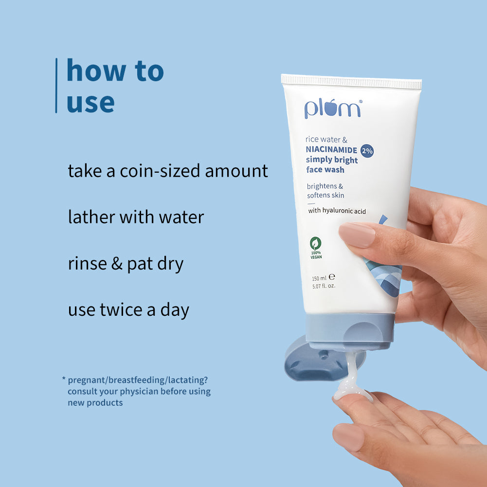 Plum 2% Niacinamide & Rice Water Face Wash | Removes 99% Impurities | Gentle & Non-Drying | Dermat-Tested, 150ml