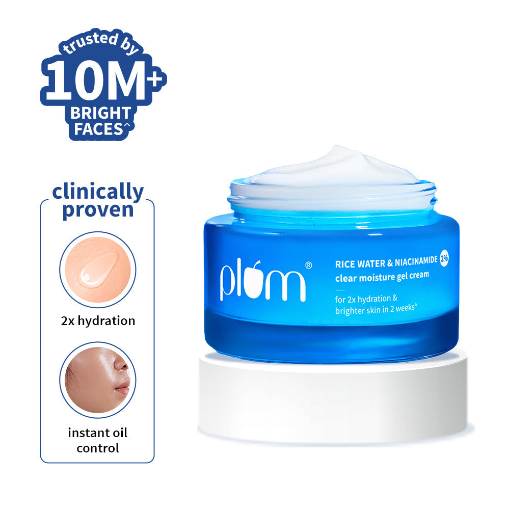 Plum 2% Niacinamide & Rice Water Brightening Gel Moisturizer | 2X Hydration | Brightens Skin In 2 Weeks | Non-Greasy, 50g