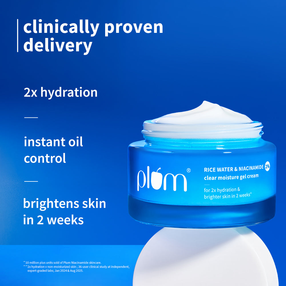 Plum 2% Niacinamide & Rice Water Brightening Gel Moisturizer | 2X Hydration | Brightens Skin In 2 Weeks | Non-Greasy, 50g