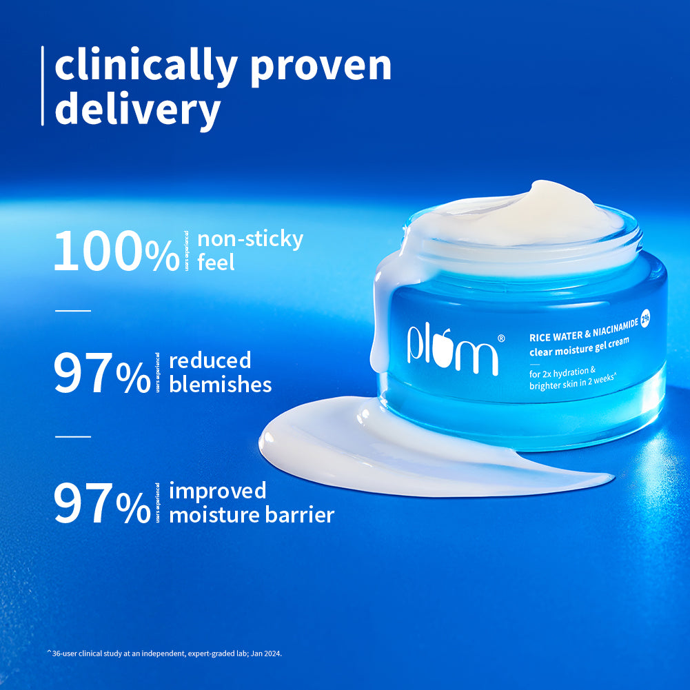 Plum 2% Niacinamide & Rice Water Brightening Gel Moisturizer | 2X Hydration | Brightens Skin In 2 Weeks | Non-Greasy, 50g