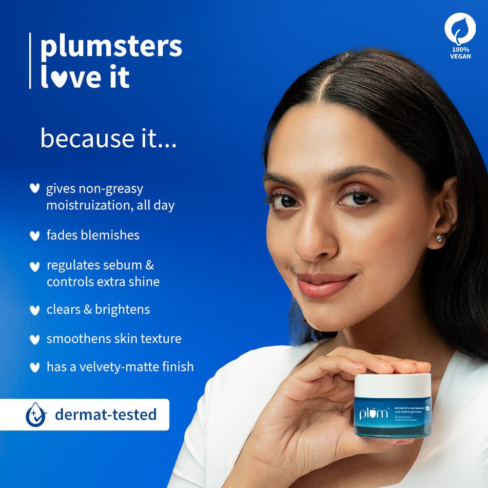 Plum 2% Niacinamide & Rice Water Brightening Gel Moisturizer | 2X Hydration | Brightens Skin In 2 Weeks | Non-Greasy, 50g