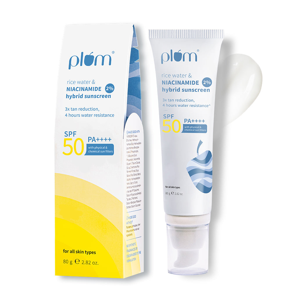Plum 2% Niacinamide & Rice Water SPF 50 PA++++ Brightening Sunscreen | 3X Tan Reduction | 4-Hr Water Resistant | Dermat-Tested | No White Cast, 80g