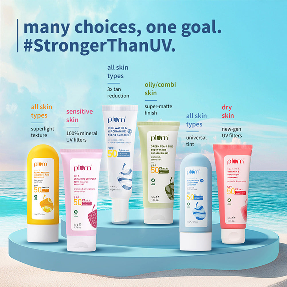 Plum 2% Niacinamide & Rice Water SPF 50 PA++++ Brightening Sunscreen | 3X Tan Reduction | 4-Hr Water Resistant | Dermat-Tested | No White Cast, 80g