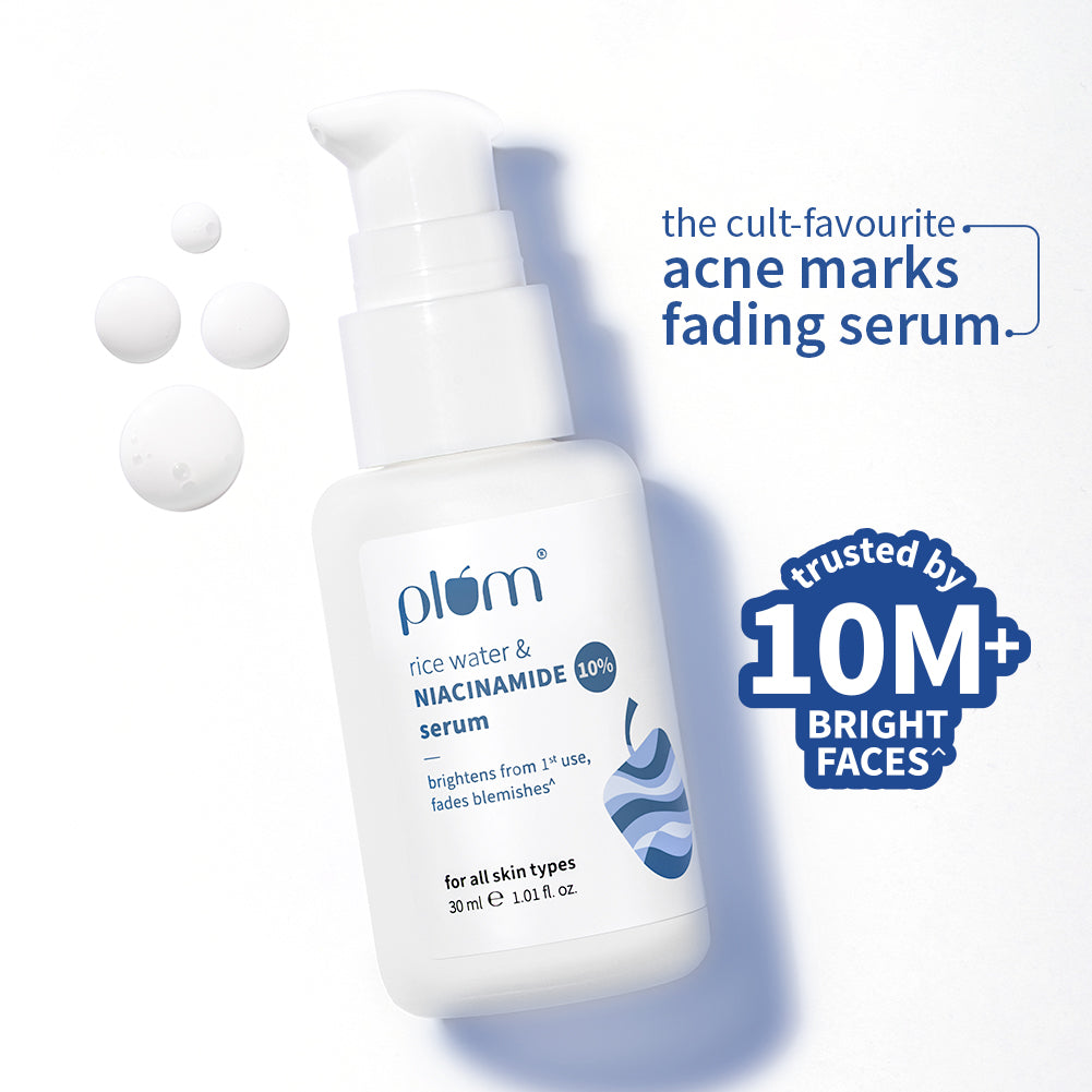 Plum 10% Niacinamide & Rice Water Brightening Face Serum | Brightens From 1st Use | 2X Instant Hydration | Dermat-Tested, 50ml