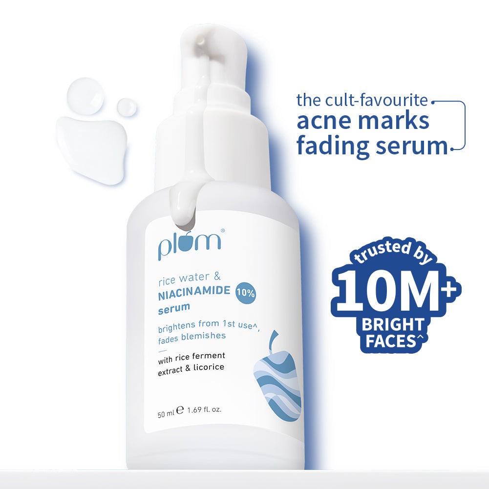 Plum 10% Niacinamide & Rice Water Brightening Face Serum | Brightens From 1st Use | 2X Instant Hydration | Dermat-Tested, 50ml