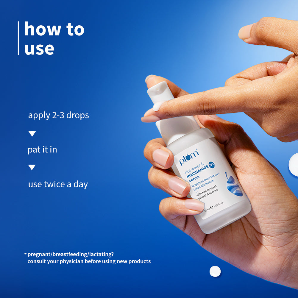 Plum 10% Niacinamide & Rice Water Brightening Face Serum | Brightens From 1st Use | 2X Instant Hydration | Dermat-Tested, 50ml