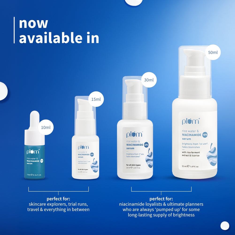 Plum 10% Niacinamide & Rice Water Brightening Face Serum | Brightens From 1st Use | 2X Instant Hydration | Dermat-Tested, 50ml