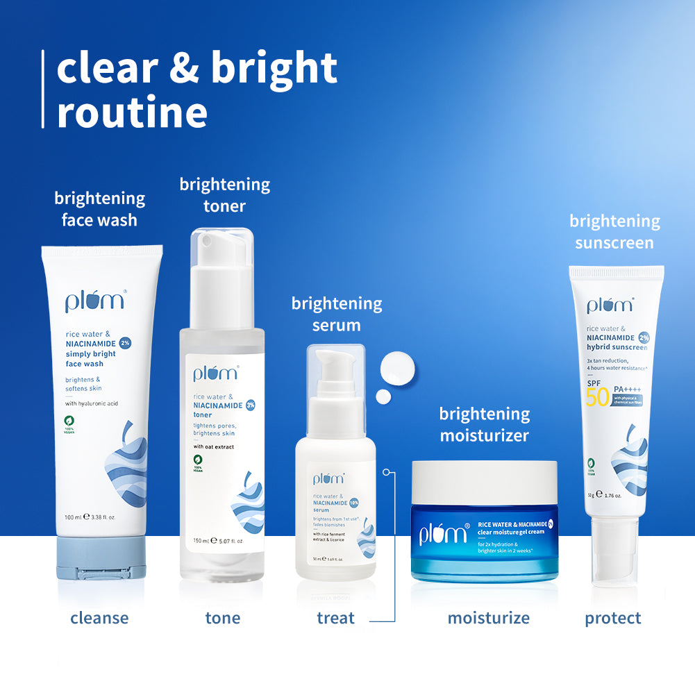 Plum 10% Niacinamide & Rice Water Brightening Face Serum | Brightens From 1st Use | 2X Instant Hydration | Dermat-Tested, 50ml