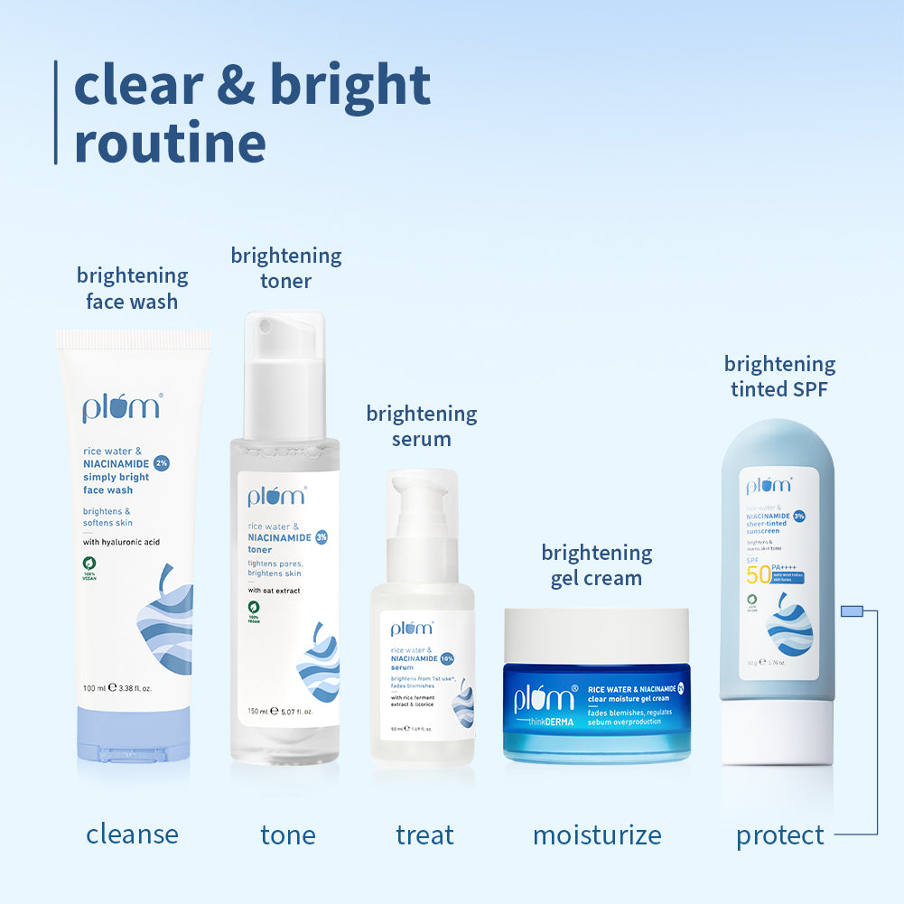 Plum 3% Niacinamide & Rice Water SPF 50 Sheer-Tinted Sunscreen | Universal Tint For Most Indian Skin Tones | Non-Greasy, 50g