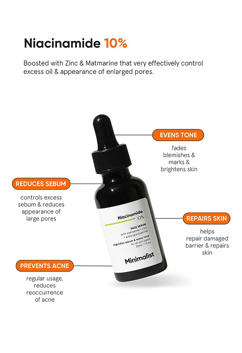 Minimalist Niacinamide 10% Face Serum For  reducing sebum &amp; pores, and even skin tone, 30ml - Image 3 - Buy from Indicrest