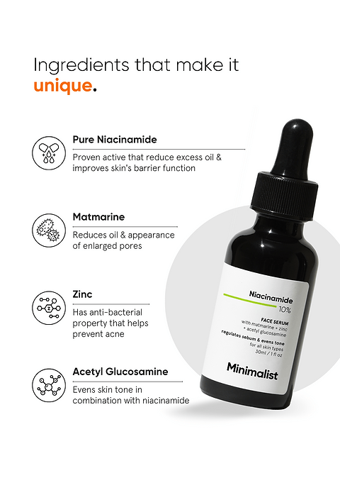 Minimalist Niacinamide 10% Face Serum For  reducing sebum &amp; pores, and even skin tone, 30ml - Image 5 - Buy from Indicrest