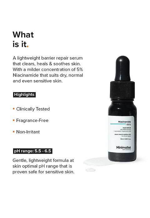 Minimalist Niacinamide 5% Face Serum 10ml For Hydrates, Repairs &amp; Soothes Skin, 10ml - Image 3 - Buy from Indicrest