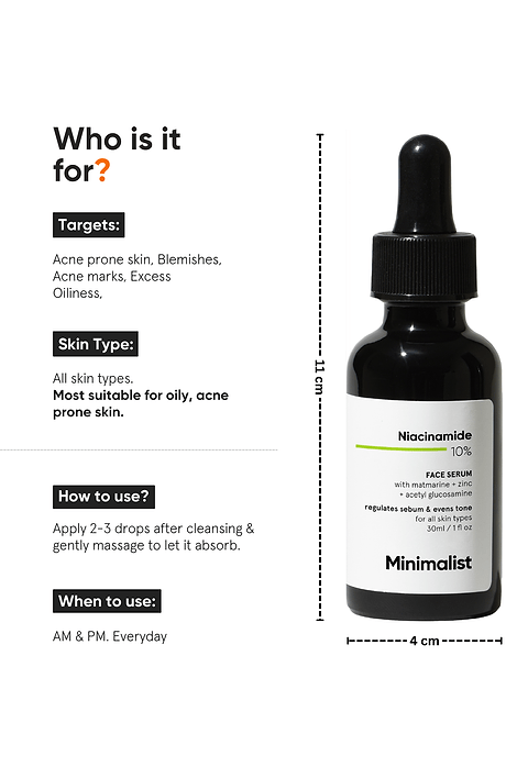 Minimalist Niacinamide 10% Face Serum For  reducing sebum &amp; pores, and even skin tone, 10ml - Image 4 - Buy from Indicrest
