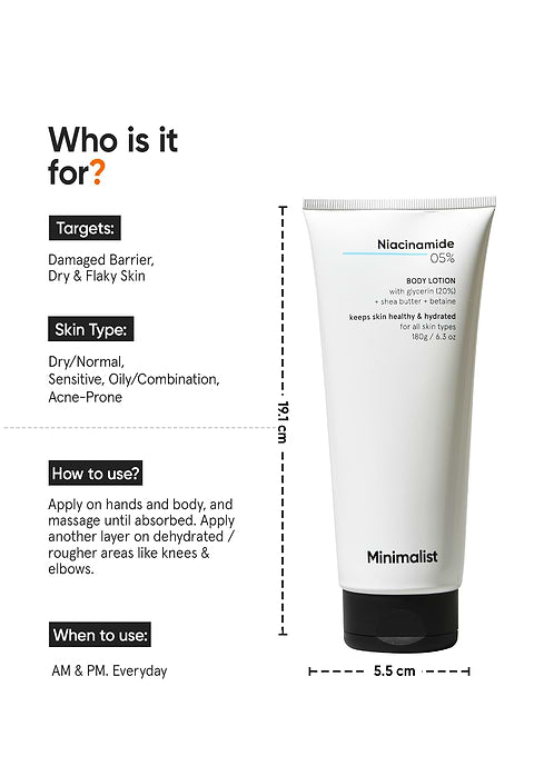 Minimalist Niacinamide 5% Body Lotion For Keeps skin healthy &amp; hydrated, 180g - Image 3 - Buy from Indicrest