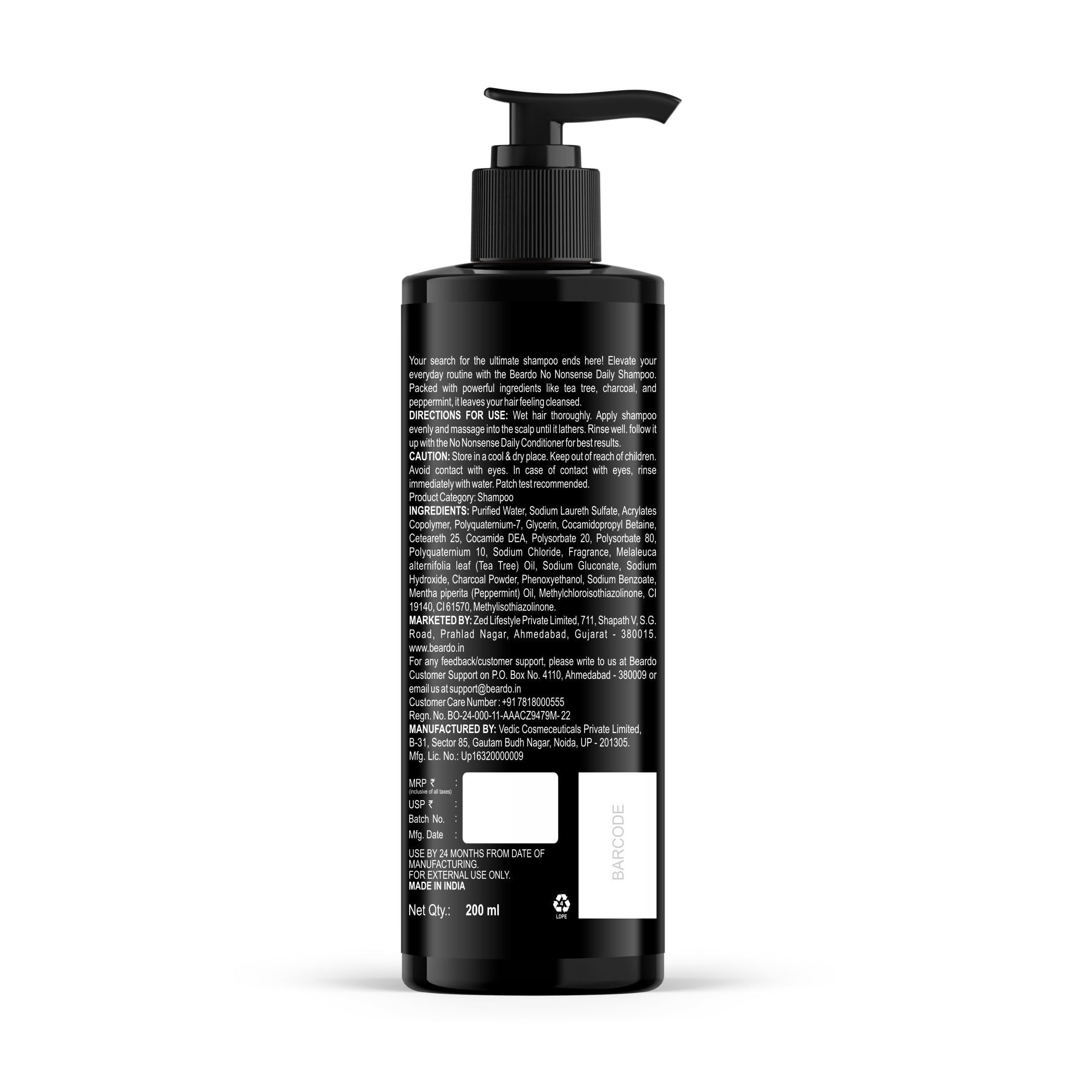 Beardo No Nonsense Daily Shampoo, 200ml - Image 8 - Buy from Indicrest