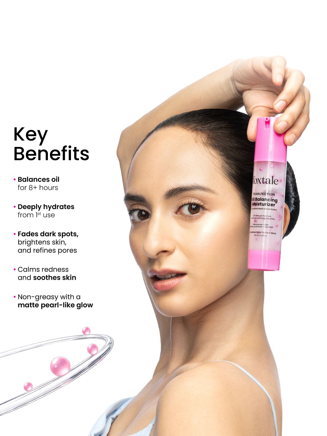 Foxtale Oil Balancing Moisturizer with Niacinamide & Cica Balances oil for 8+ hours while hydrating skin intelligently | Non-greasy | Pearl-like glow | 50 ml - Image 2 - Buy from Indicrest