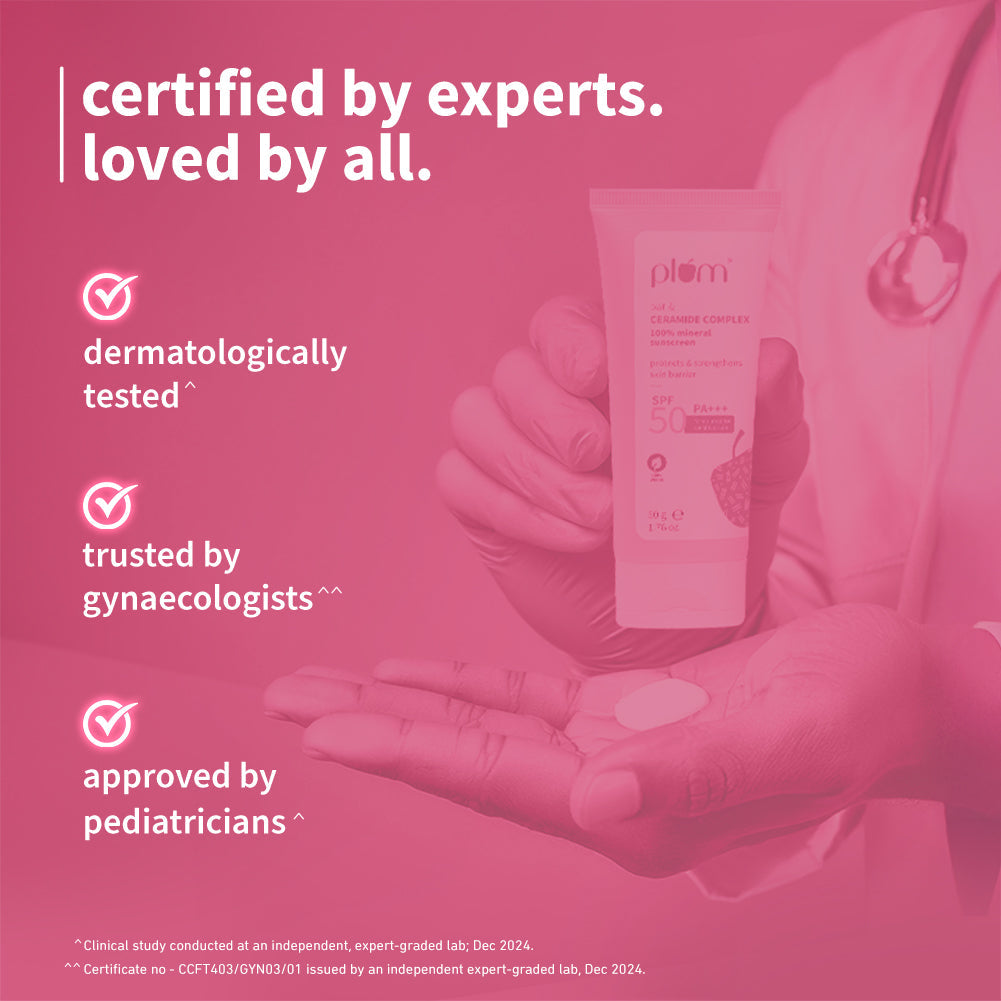 Plum Plum Oat & Ceramide Complex 100% Mineral Sunscreen | Spf 50 PA+++ | No White Cast | For Sensitive Skin | Gynaecologist & Pediatrician Trusted | Strengthens Skin Barrier | Lightweight, Non-Oily | Men & Women, 50g