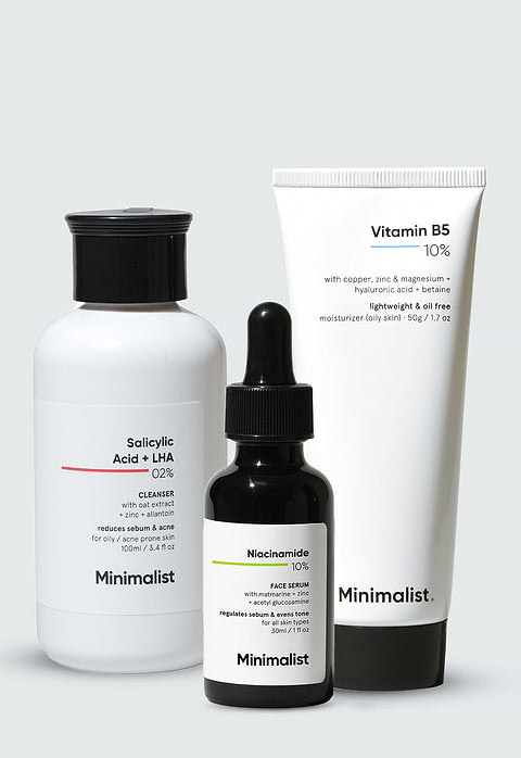 Minimalist Oily Skincare Kit For Routine  reducing excess skin oiliness &amp; tightening pores, Cleanser 100ml + Serum 30ml + Moisturizer 50g - Buy from Indicrest