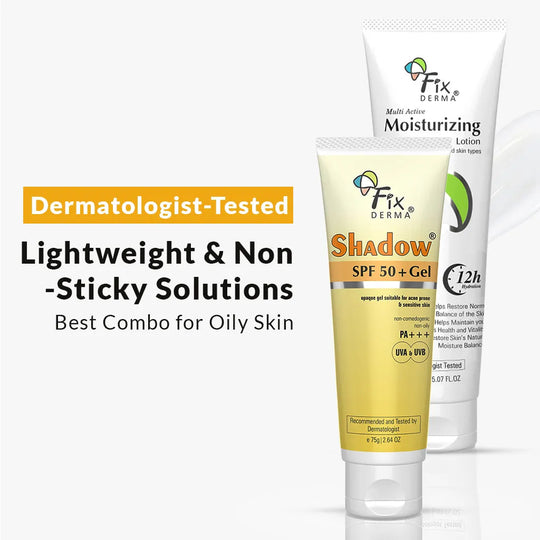 Fixderma Oily Skincare Bundle | Lightweight & Non-Sticky Solutions for oily Skin, Moisturizer 150ml + Sunscreen 75g - Buy from Indicrest