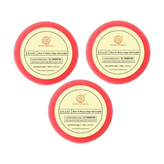 Khadi Natural Rose & Honey Loofah Soap Combo Pack Of 3 – 100gm Each - Buy from Indicrest