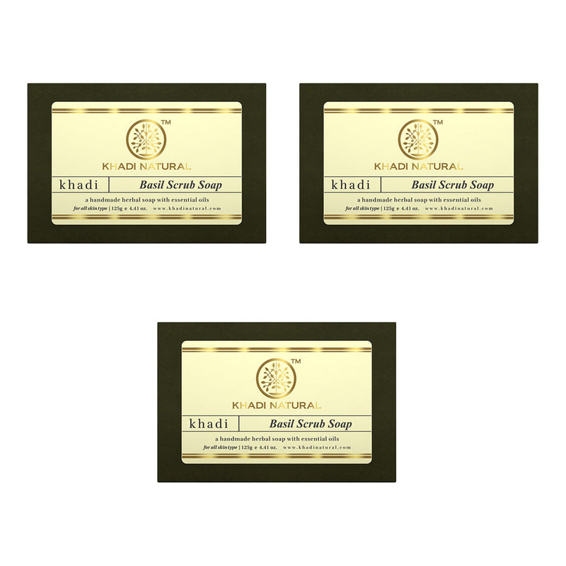 Khadi Natural Herbal Basil Scrub Soap Combo Pack Of 3 – 125gm Each - Buy from Indicrest