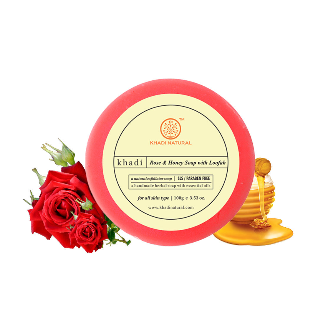 Khadi Natural Rose & Honey Loofah Soap - 100gm - Buy from Indicrest