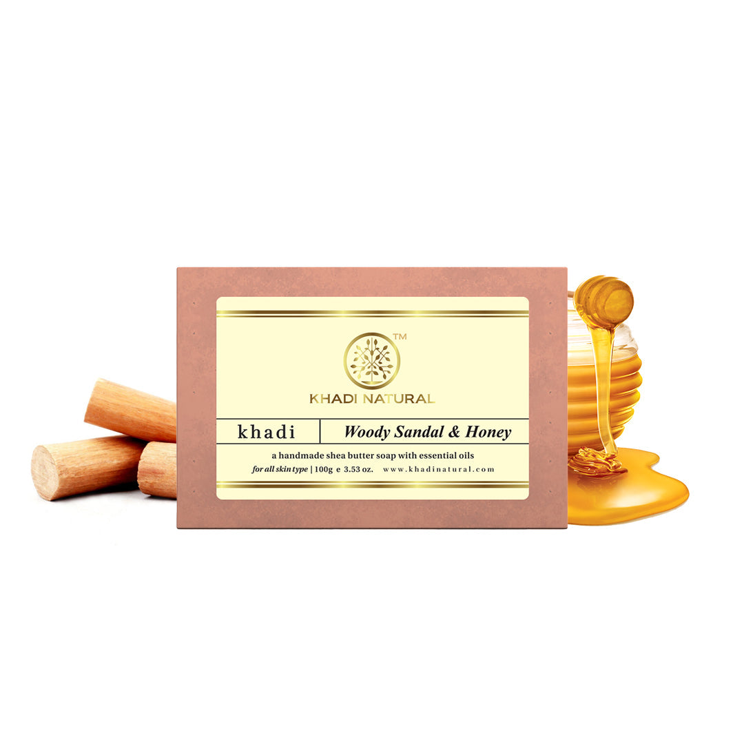 Khadi Natural Woody Sandal & Honey Soap - 100gm - Image 5 - Buy from Indicrest