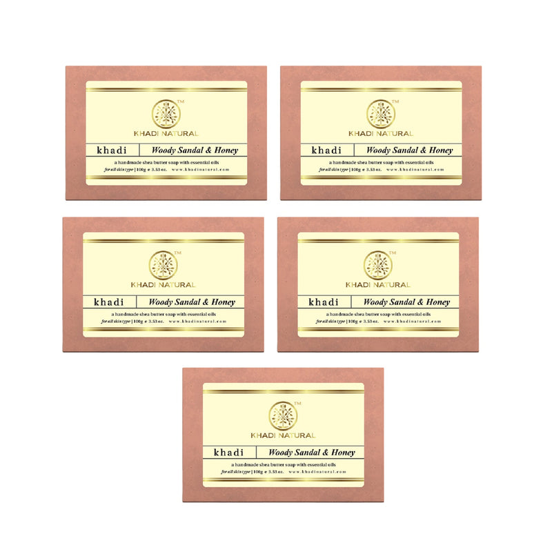 Khadi Natural Woody Sandal & Honey Soap Combo Pack Of 5 – 100gm Each - Buy from Indicrest