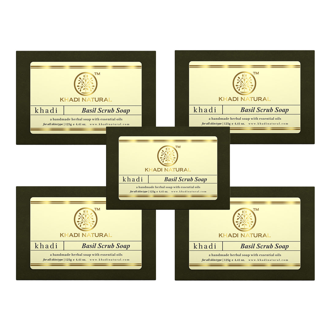 Khadi Natural Herbal Basil Scrub Soap Combo Pack Of 5 – 125gm Each - Buy from Indicrest