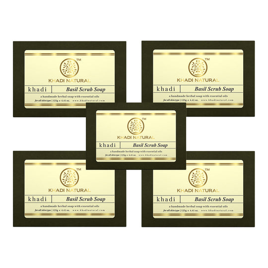 Khadi Natural Herbal Basil Scrub Soap Combo Pack Of 5 – 125gm Each - Buy from Indicrest