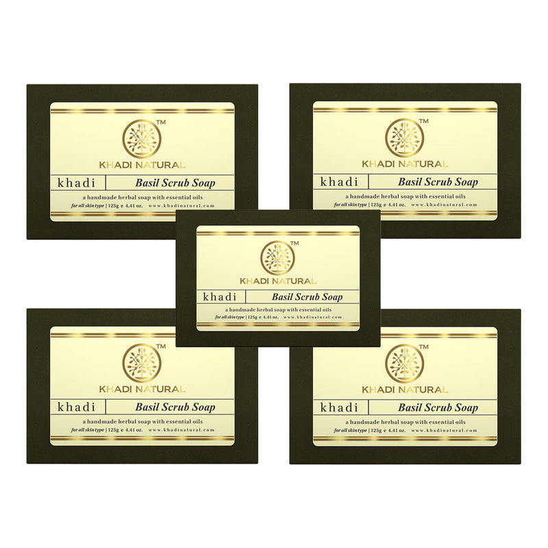 Khadi Natural Herbal Basil Scrub Soap Combo Pack Of 5 – 125gm Each - Buy from Indicrest