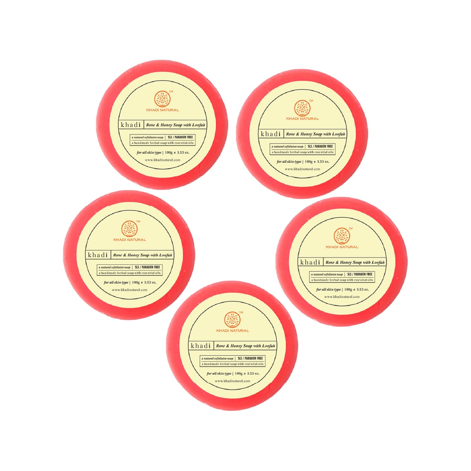 Khadi Natural Rose & Honey Loofah Soap Combo Pack Of 5 – 100gm Each - Buy from Indicrest